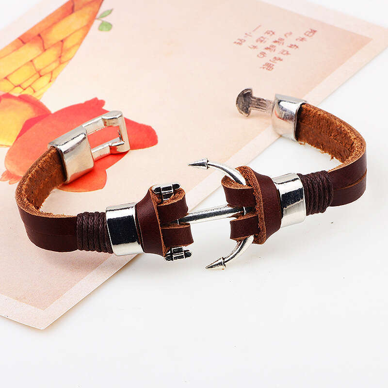 Personalized Anchor Metal Accessories Rudder Buckle Cowhide Bracelet