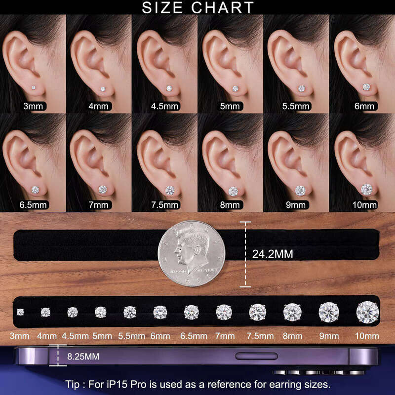 3mm-10mm Classic Mossanite Screw Back Jewelry Sterling Sier VVS Moissanite Stud Earrings for Men and Women aaa