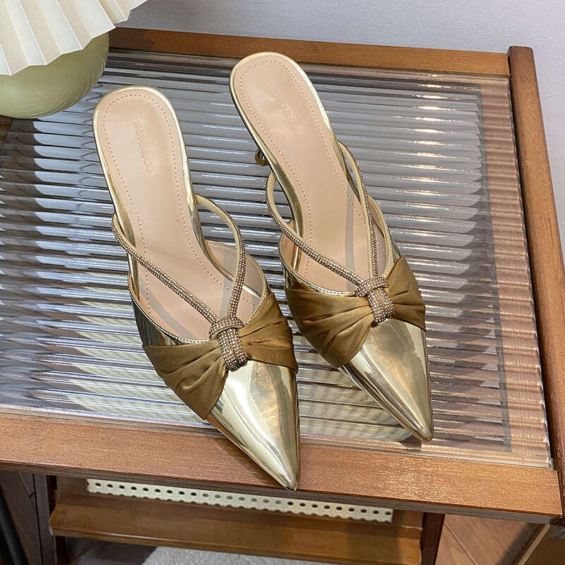 Woman Sandals Baotou Women S Summer New Style Silk Pointed Water Diamond High Heel Sandals Fashionable And Versatile Outerwear Half Drag