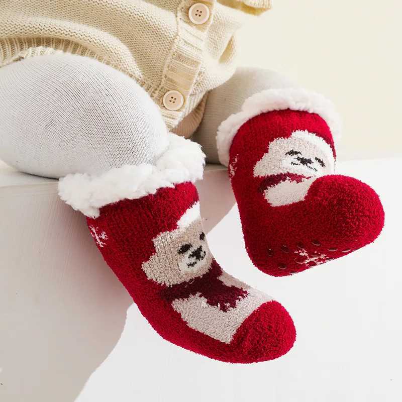 Cute Winter Baby Christmas SOCKS Thicken Cotton Warm Newborn Kids Floor Sock Non-Slip CHIldren SOCKS For 0-4 Years G251124