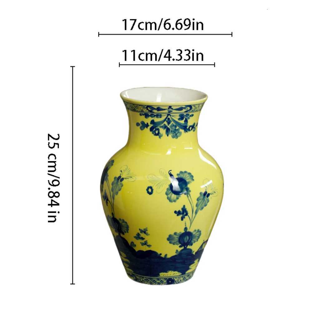 Light Luxury Blue And Flower Hand-Painted Vase Home Decoration Ceramic Vase Flower-Arranging Hydroponic Vase Hallway Ornaments C251124