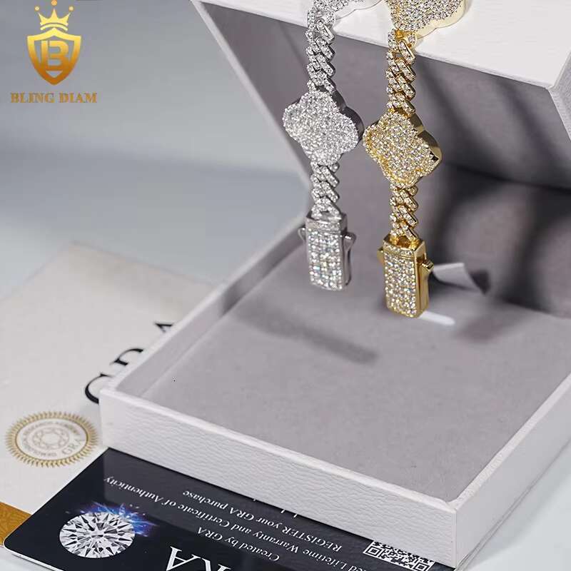 New Design 6mm Fashion Jewelry Iced Out VVS Moissanite Diamond Four-Leaf Clover Bracelet Men Women