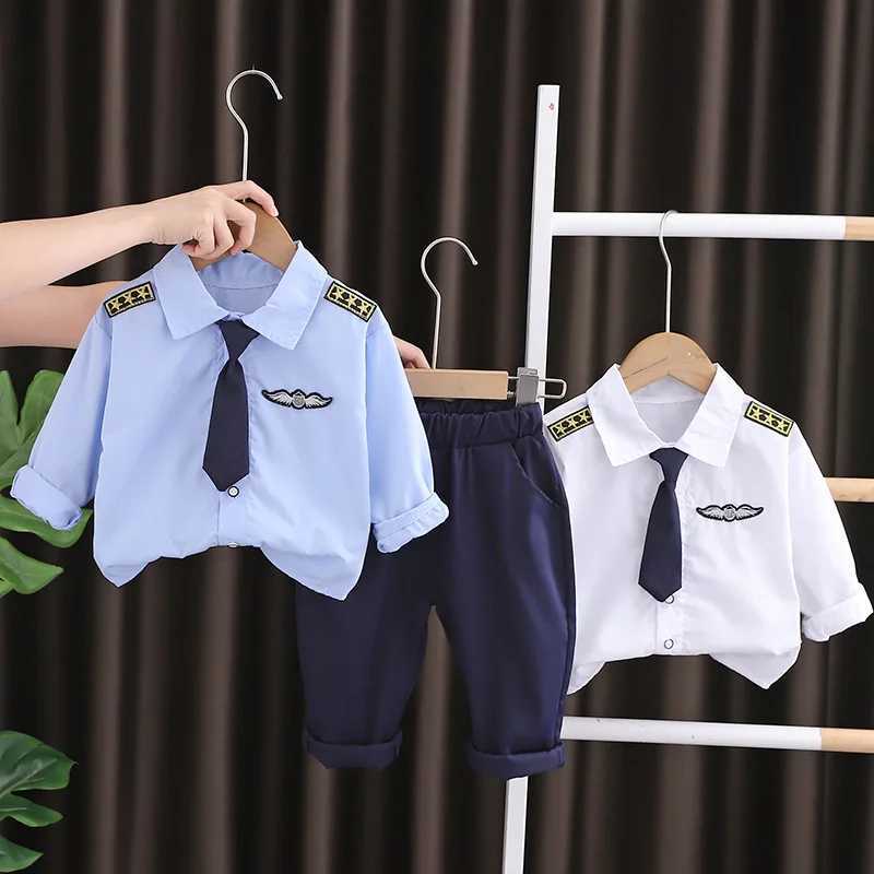 Clothing Sets Baby Boy Fall Clothes 2023 Spring Autumn Korean Fashion Turn-down Collar Long Sleeve Shirts and Pants 2PCS Boys Christmas Outfit R250424