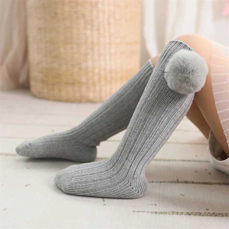 Lawadka Kids Girls Socks Cotton Fur Ball Knee High Childrens Socks For Girls Winter Warm Knitted Baby Stocking Age for 0-7Years G251124