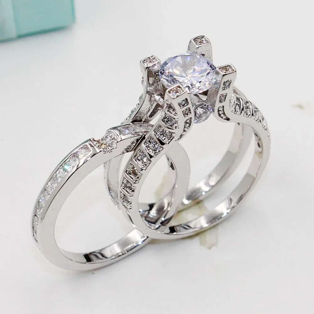 14K White Gold Vintage Lovers Grown Pink Diamond Ring Set Engagement Wedding Rings for Women Men Jewelry