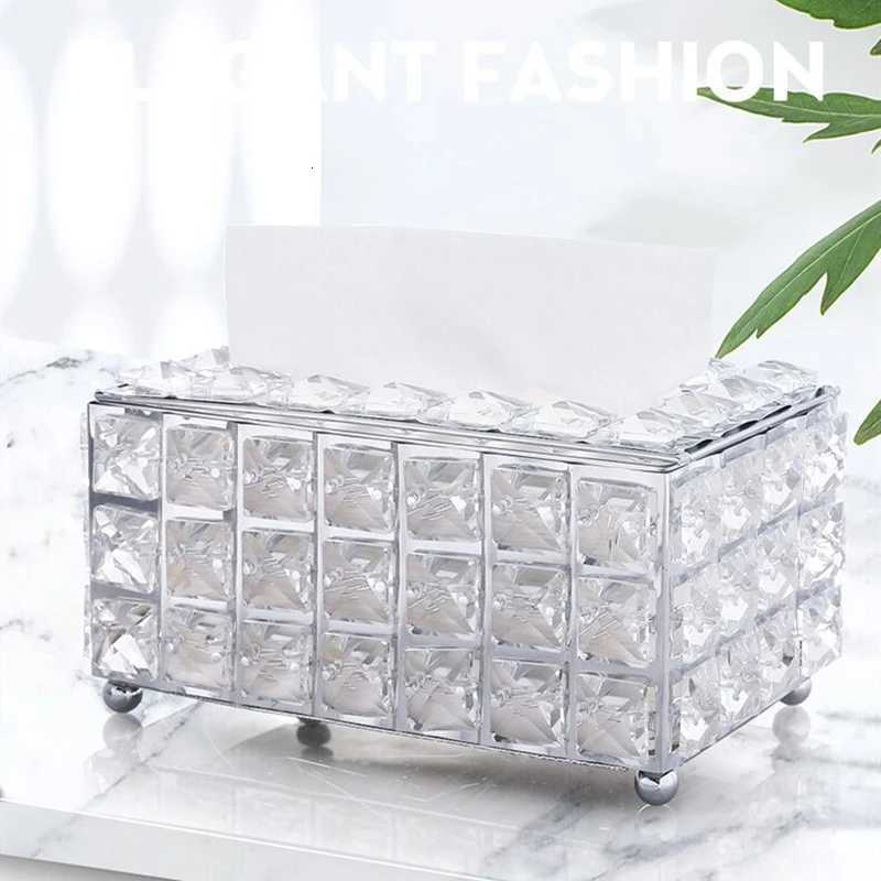 Crystal Glass Tissue Box Cover Home Hotel Car Pen Holder Tools Cosmetic Accessories Desktop Storage Racks Decoration Paper TowelM251124