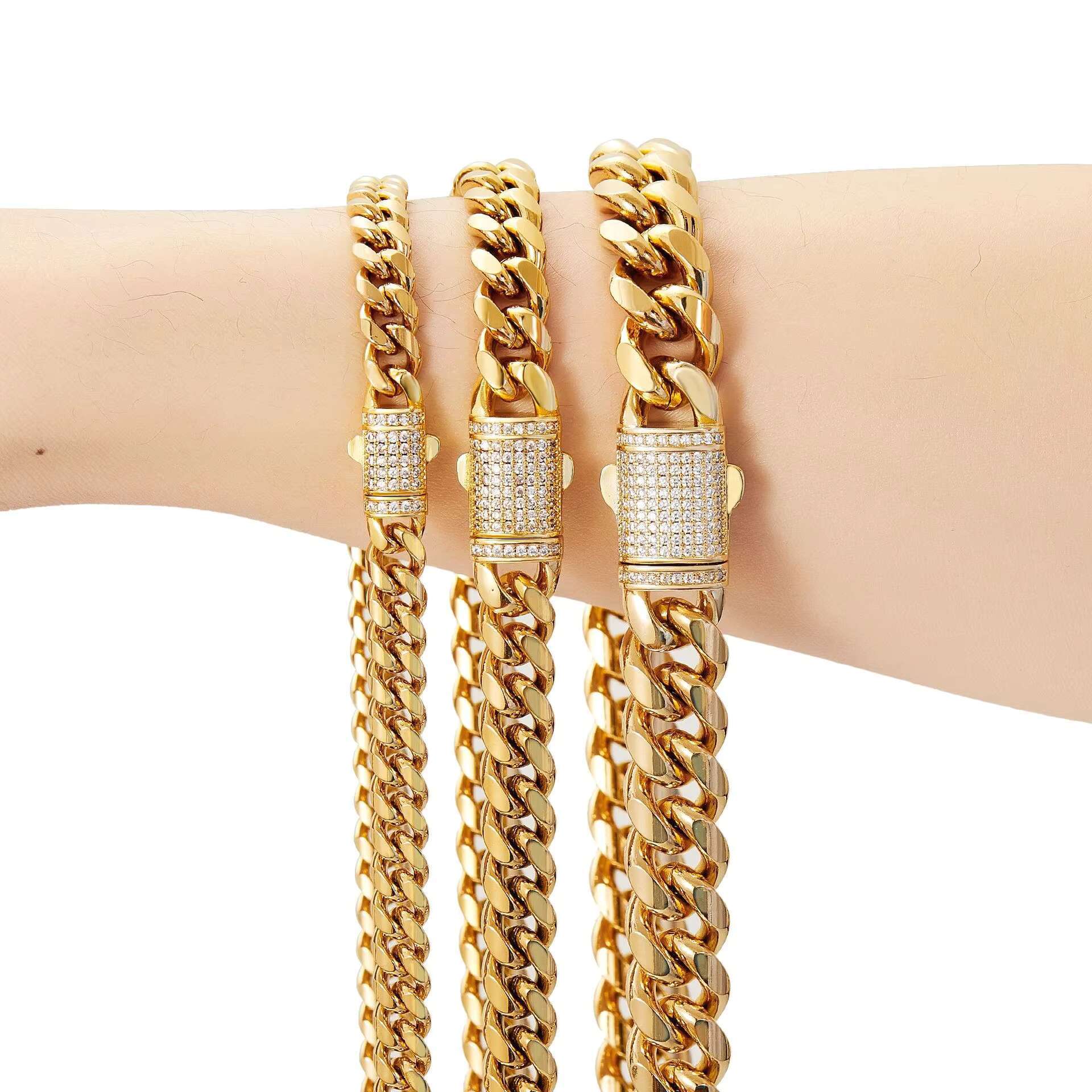 18k Gold Filled Chain Mens Gold Plated Cuban Necklace Stainless Steel Miami Chain Rappers Man Women Necklace