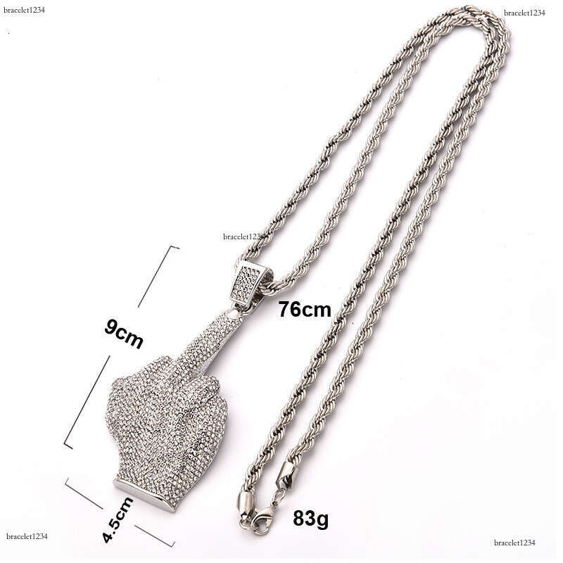 Designer luxury large vertical middle finger hip hop ice out of VVV Moissanite, pendant for men and women Free delivery