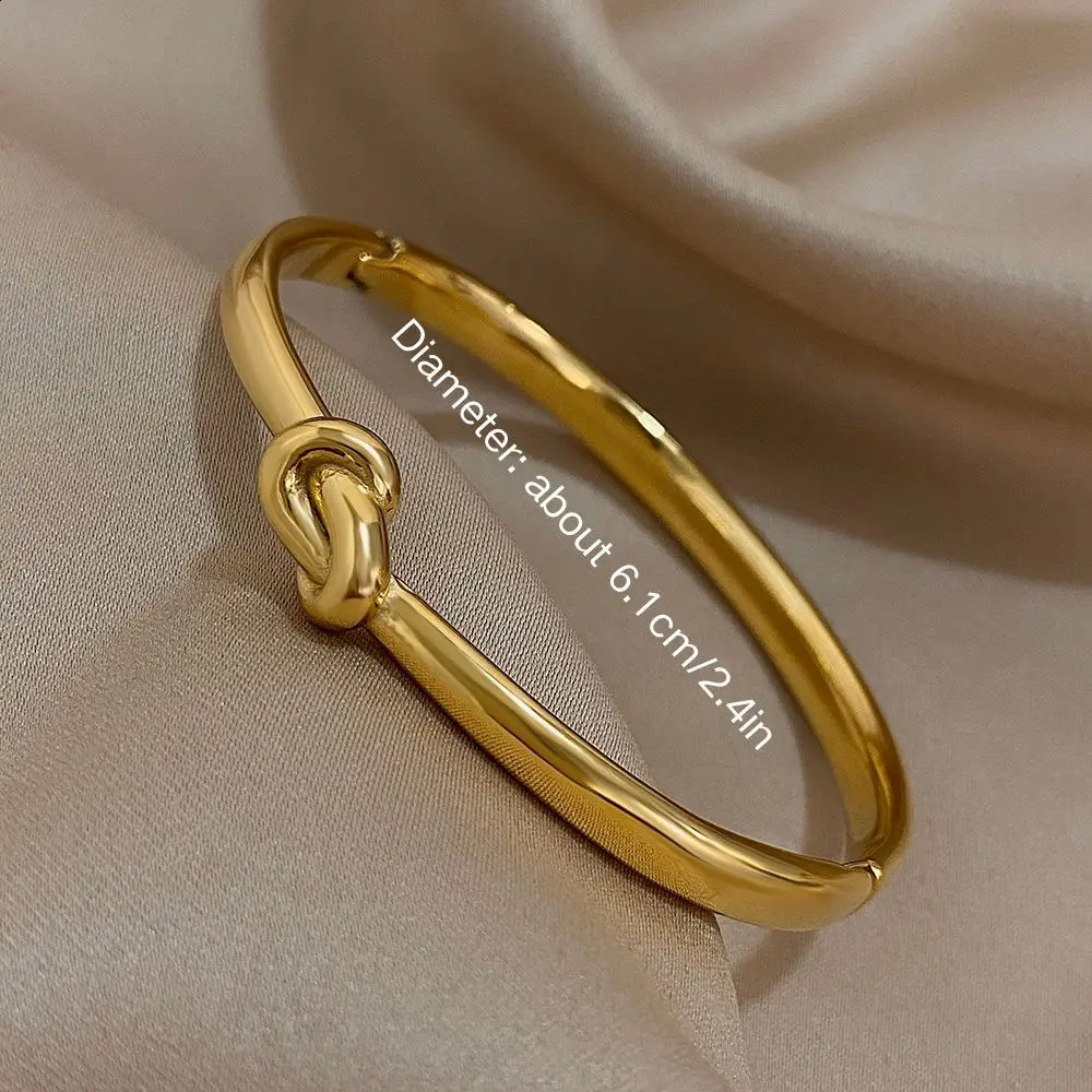 Simple thin stainless steel knot bracelet suitable for women unisex style gold cuffs waterproof and stackable jewelry gift 250415