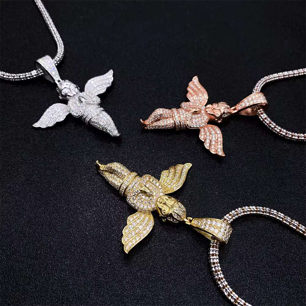 2025 New Product Iced Out Hip Hop Jewelry 925 Sterling Silver VVS Moissanite Diamond Angel Pendant GRA Certificate