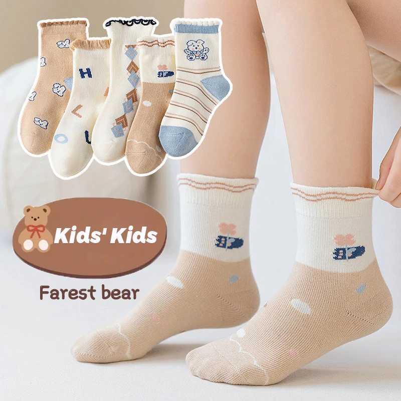 5 Pair Girls Socks Childrens Middle Socks Autumn and Winter Lace Princess Socks Cute Little Bear Girls Socks G251124