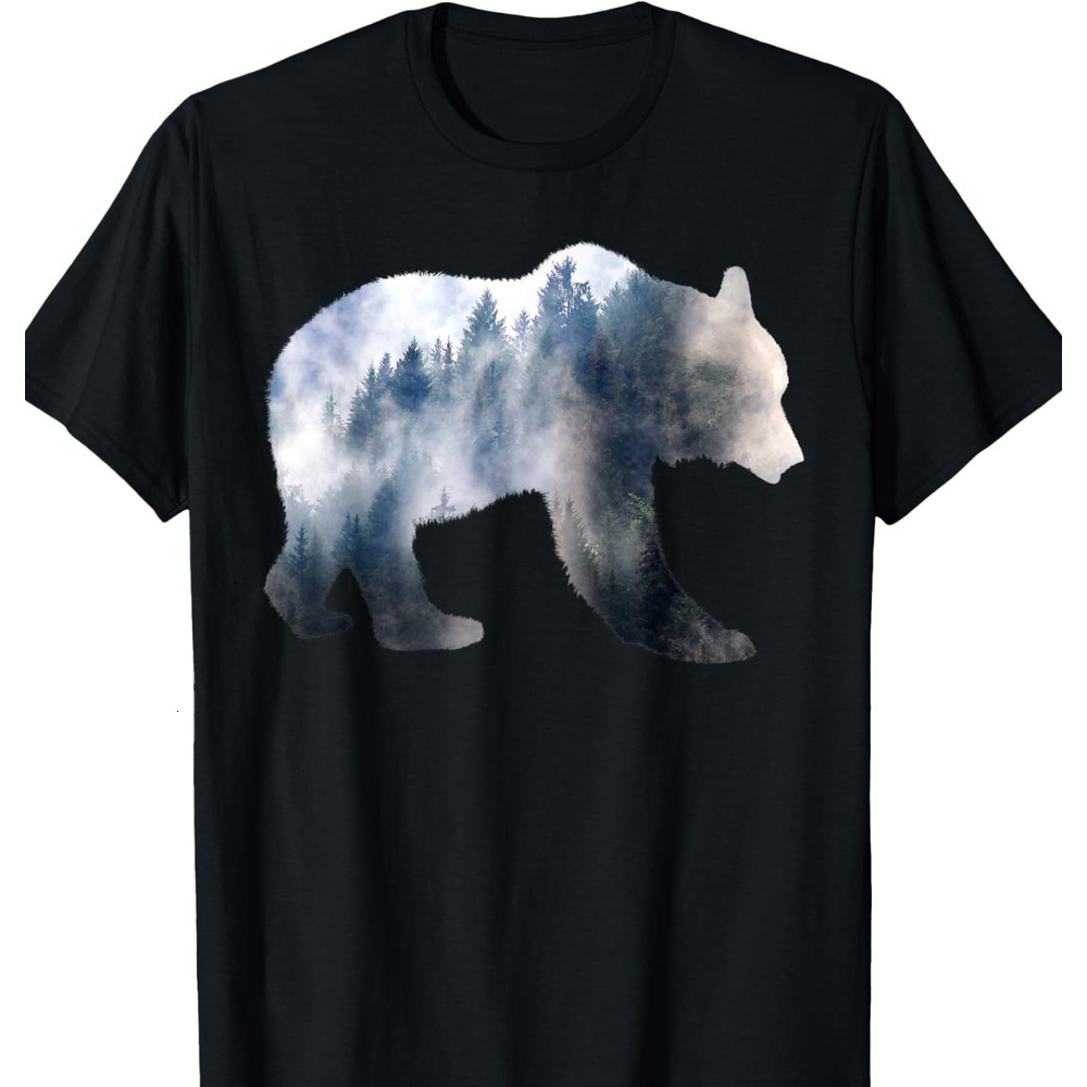 T shirt for Mens Bear Double Exposure Surreal Wildlife Animal Graphic Tee Casual Tops Clothes Short sleeve Fashion Trends