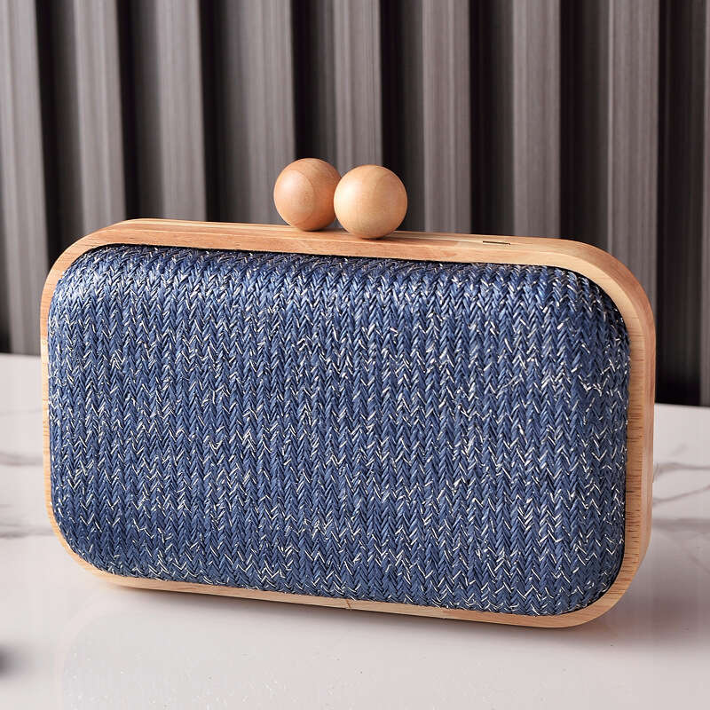 Dinner Bag Summer Solid Wood Frame Banquet Bag Woven Fabric Handbag Simple Daily Style KQ