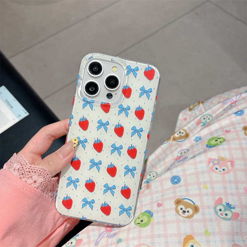 Polka Dot Bow Strawberry Phone Case Compatible iPhone 17/16 Pro Max Shockproof Protective Case iPhone 15/14