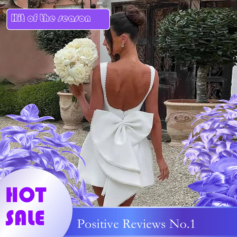 Dongdumaoyi Townlike Bow Pearl Backless Sexy Party Dress Women Mini Summer Elegant Waist Wrap A Line Dresses Vestidos