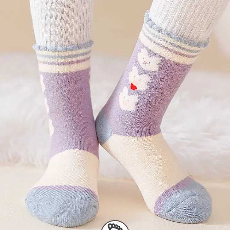 Girls Winter Socks Thick Cotton Warm Socks Little Big Girls Floral Bunny Socks 5 Pairs/bag Baby Calf-length Thermal Terry Socks G251124