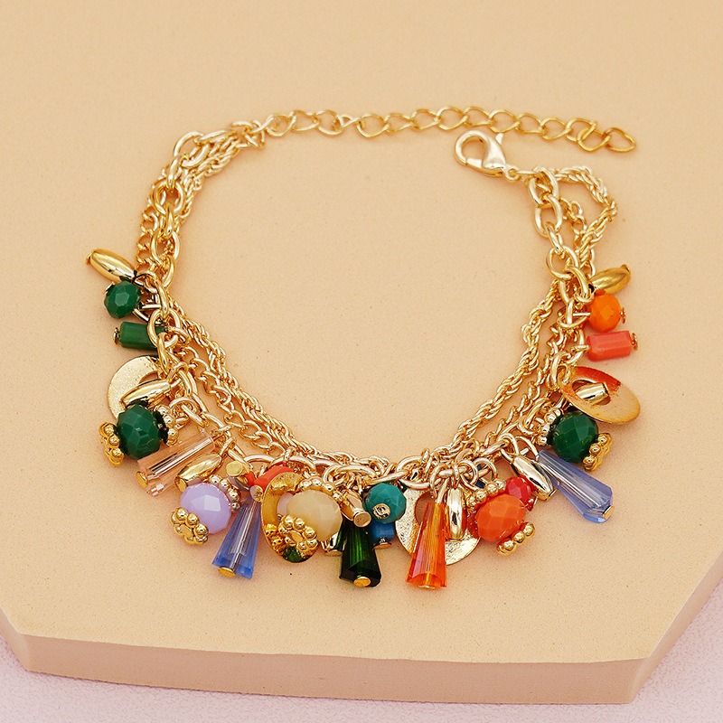 fashionable Bohemian glass crystal mixed color multi-layer beaded chain bracelet women Bohemian beach style bracelet