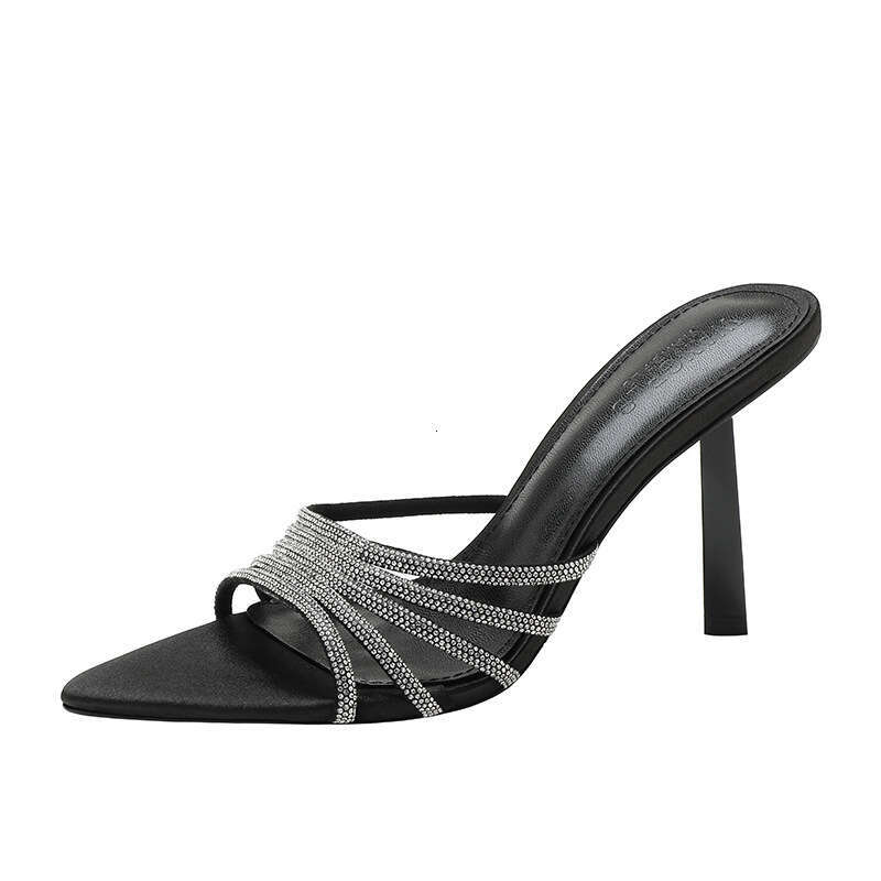 Woman Sandals One Line Rhinestone High Heeled Women S Sandals Are Fashionable Versatile And Sexy Exposed Toes They Can Be Worn As A Pair Of Single Sho