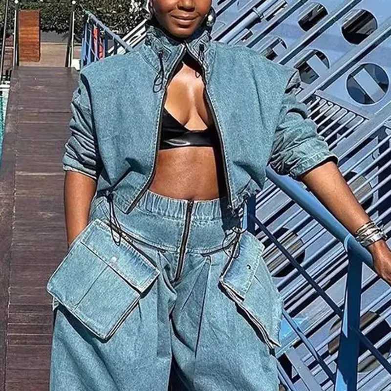 Spring New Chic Design Tooling Top Denim Jacket Womens High Waist Loose And Thin Short Chaquetas Locomotive Style Handsome Coat J251124