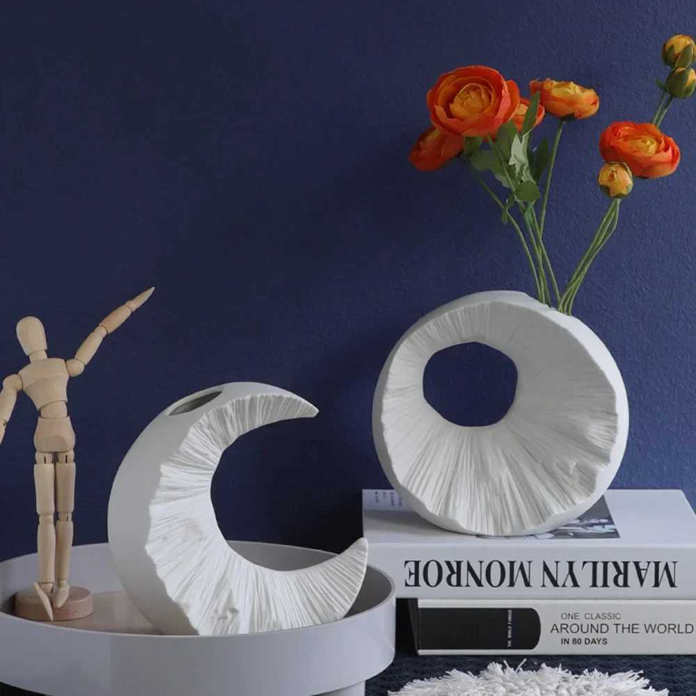 Nordic Sun Moon Flower Vase Decorative Vases Modern Luxury Ceramic Glazed Vase Geometric Flowers Vase For Wedding Home Decor C251124