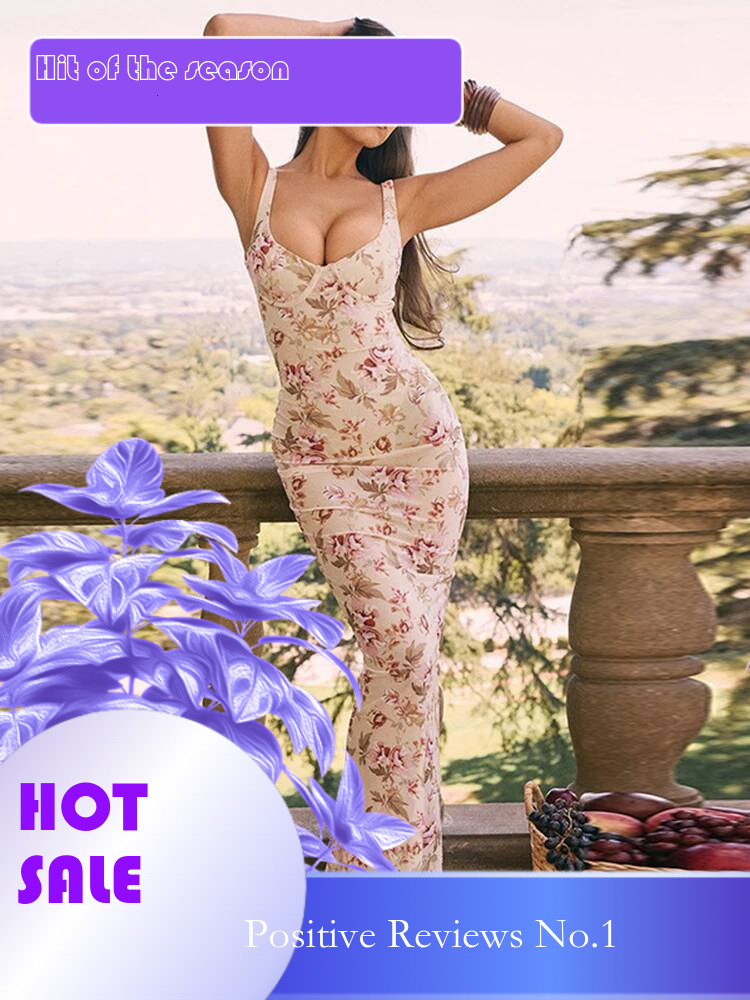 Dongdumaoyi Townlike Floral Print Slim Bodycon Dress Women Spaghetti Strap Summer Maxi Long Backless Nightclub Sexy Party Dresses