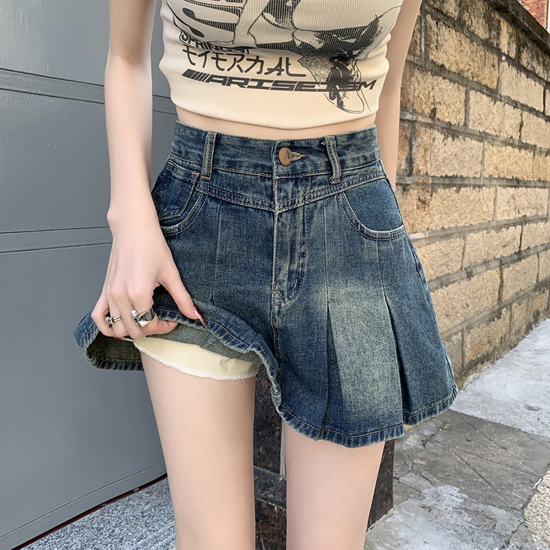 LW4200 Master quality retro denim skirt for women 2025 summer new style high waist slimming outer wear anti-exposure