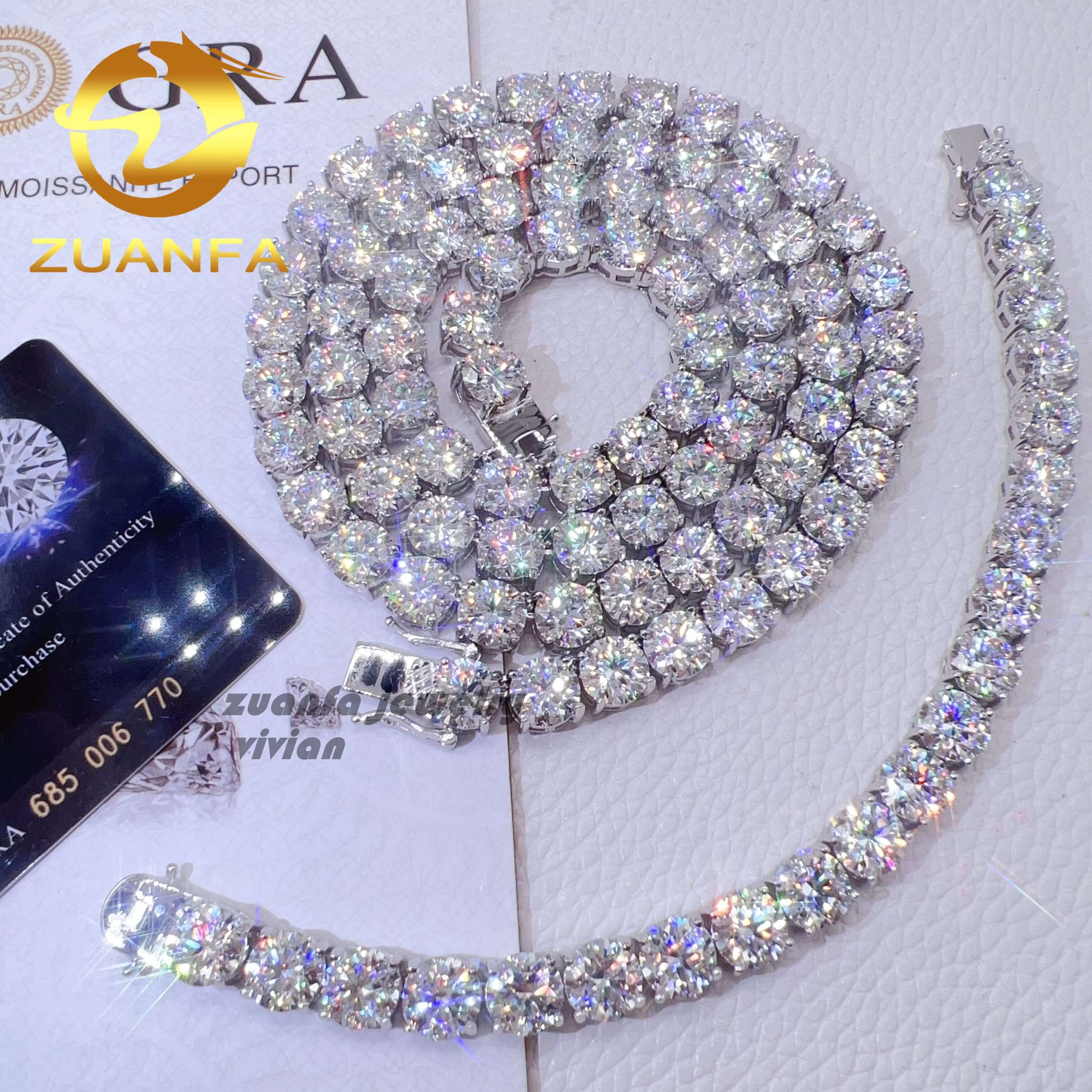 Fashion Jewelry 925 Sterling Silver Diamond Luxury Hip Hop 8mm Moissanite Tennis Chain