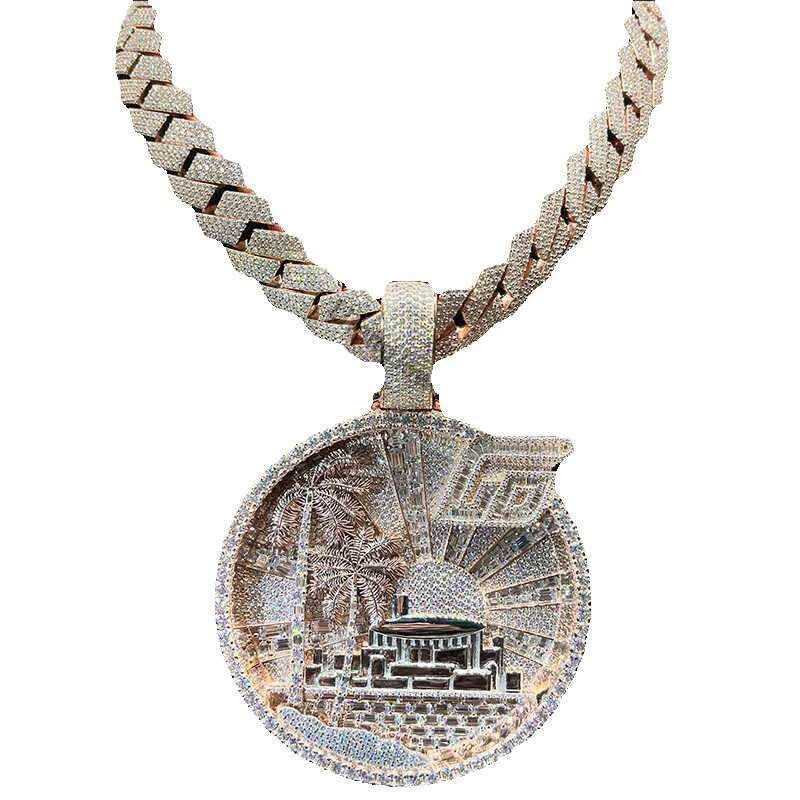 Dazzling Sterling Sier Hip-Hop Rock Pendant with Vvs Moissanite Perfect for Music Parties 3 Inches