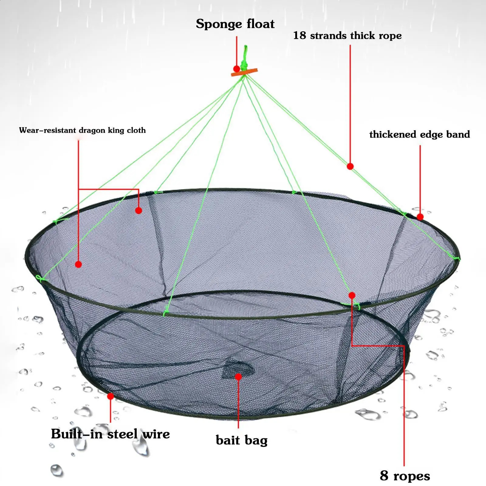 Foldable drop fishing net crayfish catcher fish tank fishing rod trap cage shrimp bait crab L7F4 250420