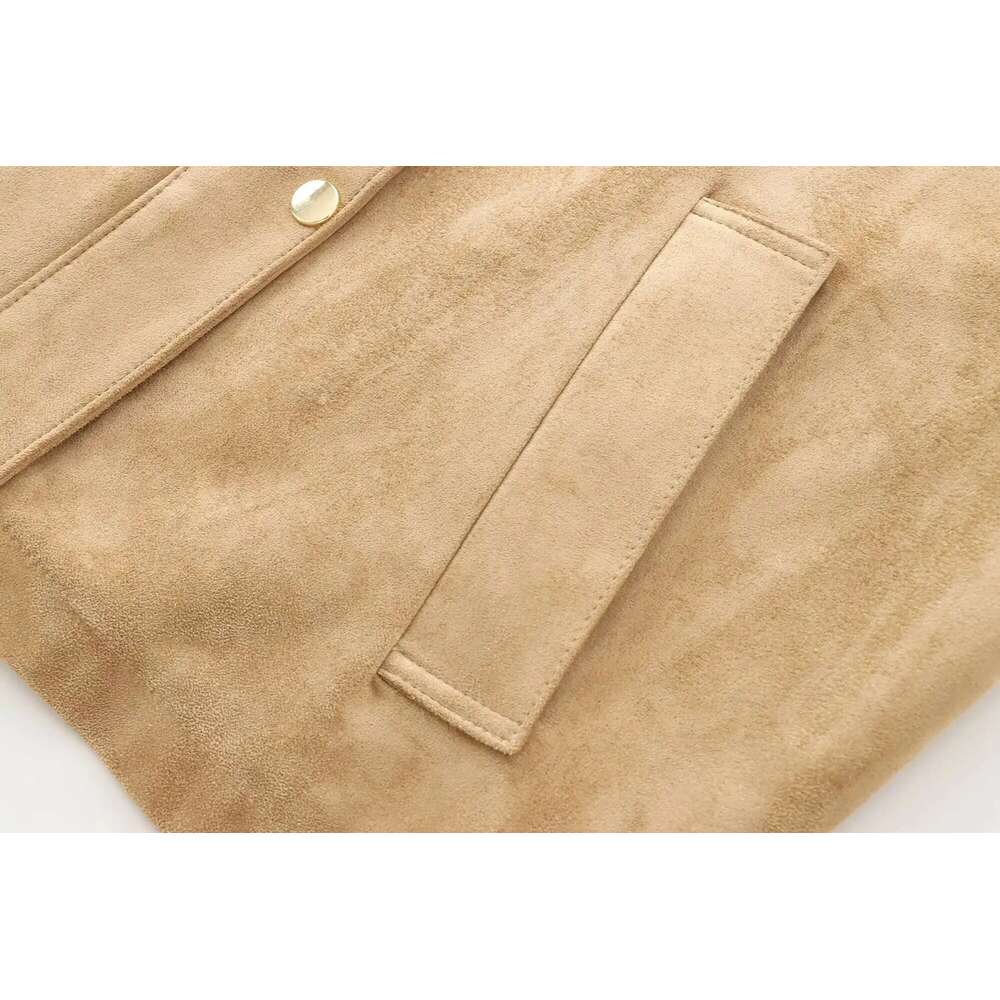 Designer Clothes New Women's Fashion European American Style Simple And Versatile High Collar Long Sleeve Leather Suede Casual Jacket