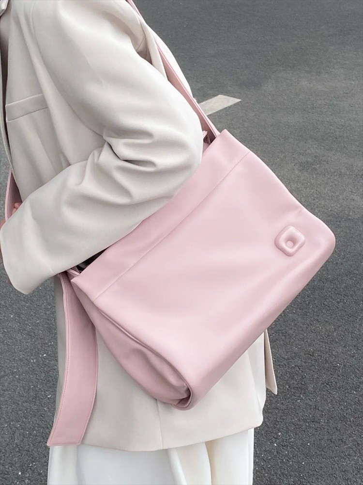 Fashion PU Leather Student Tote Bag Large Capacity Pink Leisure Shopping Bag 2024 New Luxury Shoulder Crossbody Bag for Women R250424