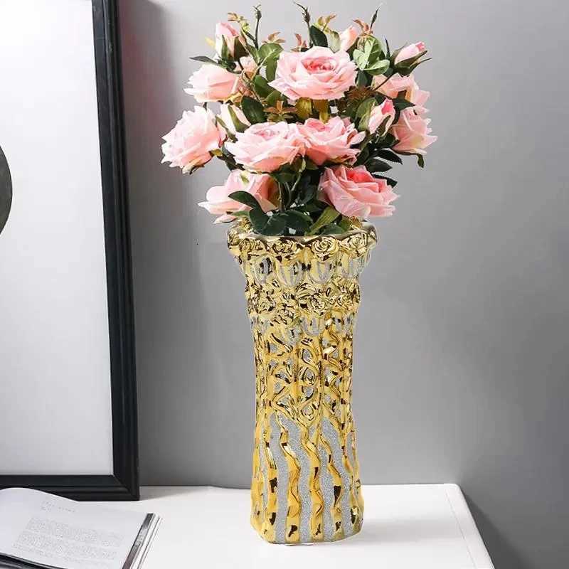 30CM Luxury Europe Gold Ceramic Vase Home Decor Creative Design Porcelain Decorative Flower Vase For Wedding Decoration C251124