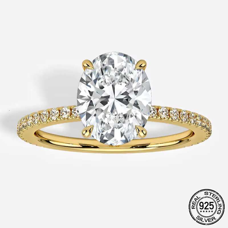 PYQ 3ct Gold Plated Rose Gold Plated Jewelry 3ct Moissanite Classic Silver Iced Out Oval Diamond Ring Women Moissanite Ring