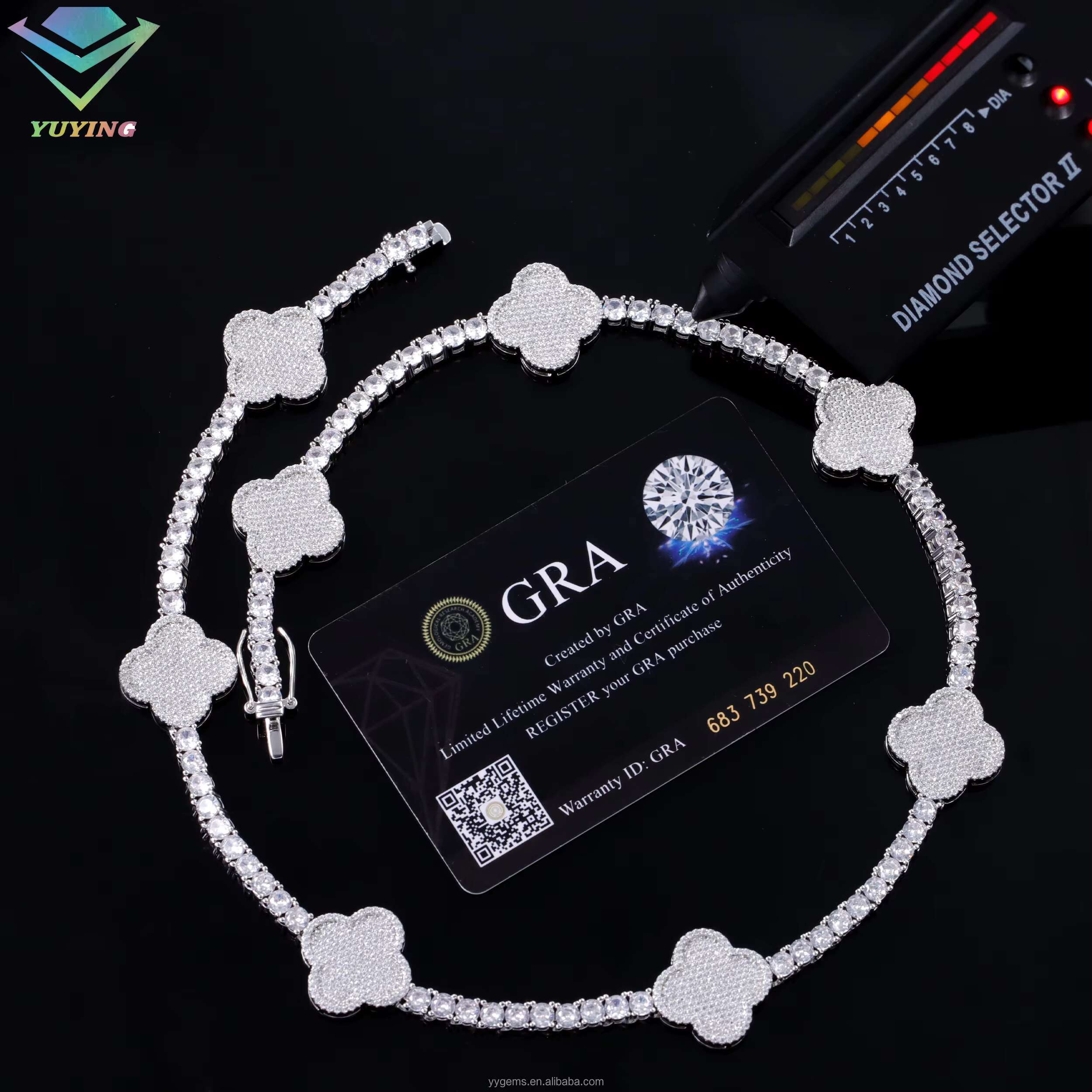 Fashion Four Leaf Gold Plated S925 Silver 3MM 4MM Mossanite Tennis Link Bracelet Clover Charms Tennis Chain Jewelry Bracelet