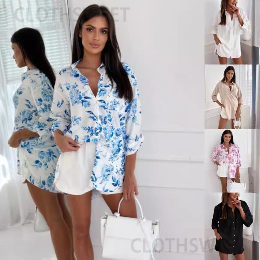 2024 autumn fashion loose long sleeved V-neck printed womens shirt for women