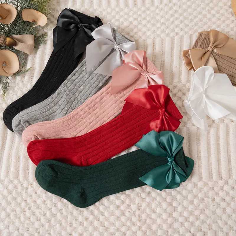 Baby Girls Socks Autumn Winter Kids Big Bow Knee High Long Soft Cute Kids Christmas Sock Cotton Red Newborn Socken For 0-8 Years G251124