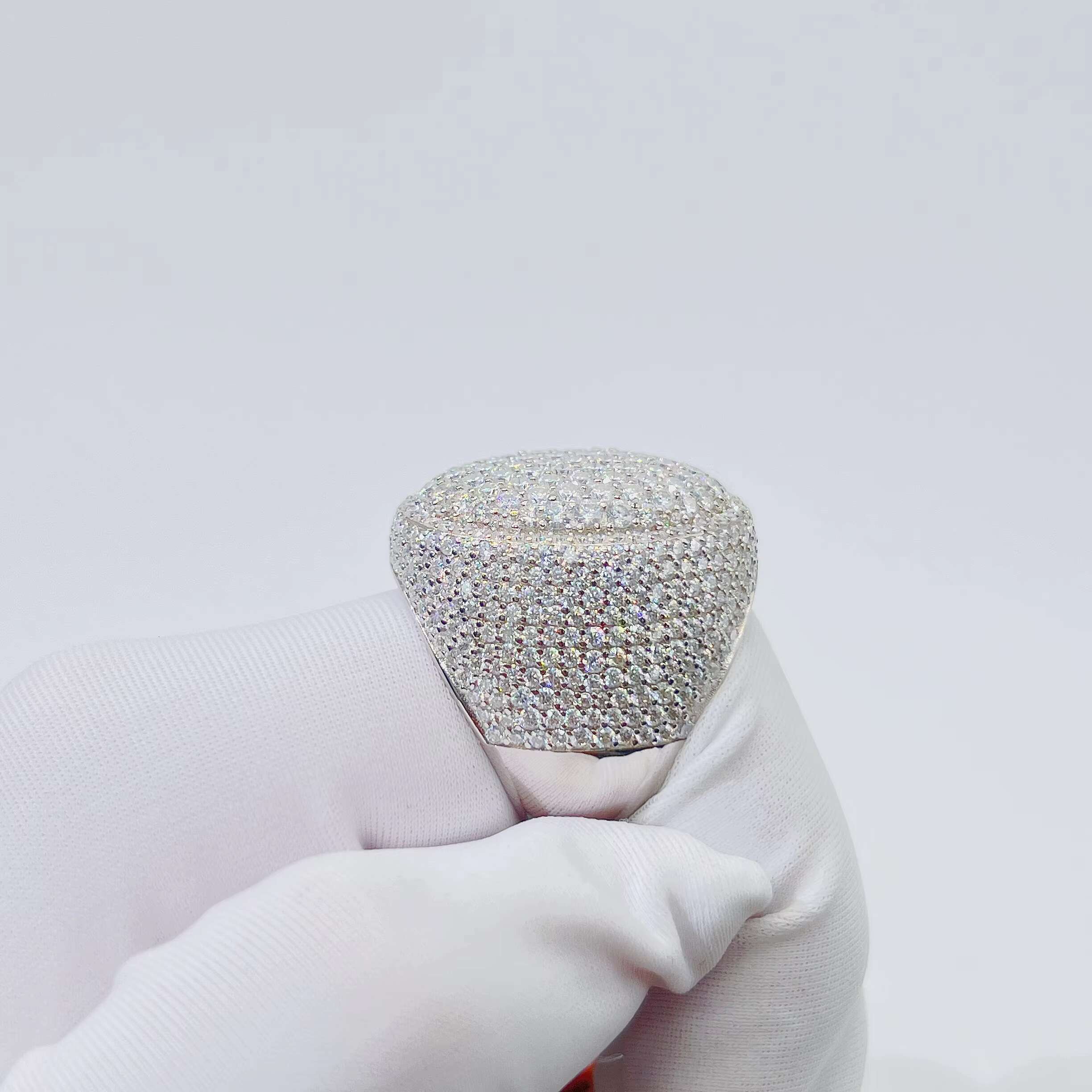 Hip Hop Jewelry Fashion Rapper Custom Shining Silver 925 Men Crushed Ice Moissanite Ring