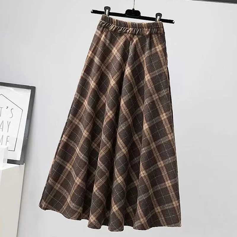 Rimocy autumn winter wool leather pants for women Korean style thick waist long leather pants for women pleated checkered leather pants M250424