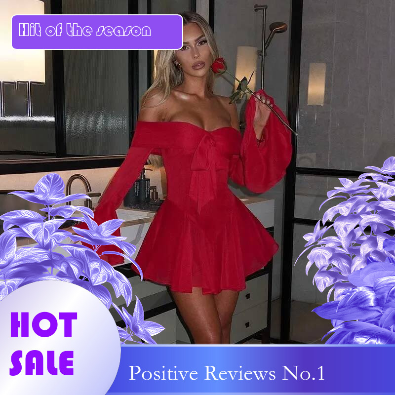 Dongdumaoyi Townlike Waist Wrap A Line Dress Women Off Shoulder Mini Autumn Winter Bow Chiffon Nightclub Sexy Party Dresses