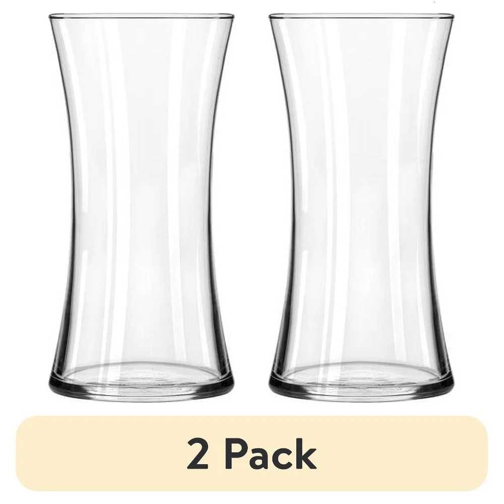 2 Pack Clear Glass 8 Inch Floral Vase Elegant Design Sturdy Base Perfect Home Office Tabletop Decoration C251124