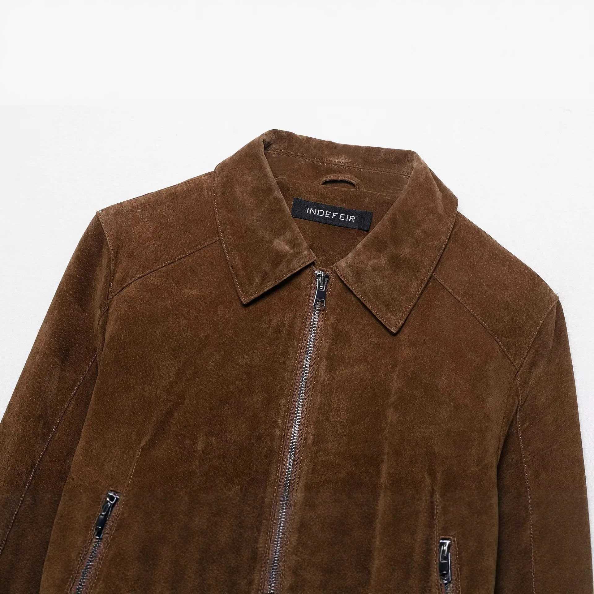 Women Vintage Suede Women Short Jacket Lapel Long Sleeve Zippers Pocket Female Outwear 2025 Autumn Elegant Lady Streetwear J251124