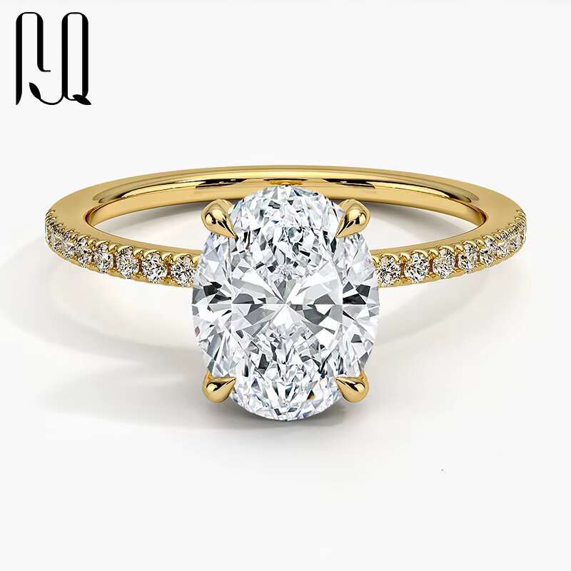 PYQ 3ct Gold Plated Rose Gold Plated Jewelry 3ct Moissanite Classic Silver Iced Out Oval Diamond Ring Women Moissanite Ring