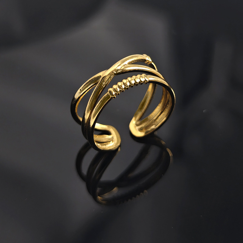 Top Source's new minimalist and elegant niche double-layer stainless steel open cross line adjustable ring ins for women