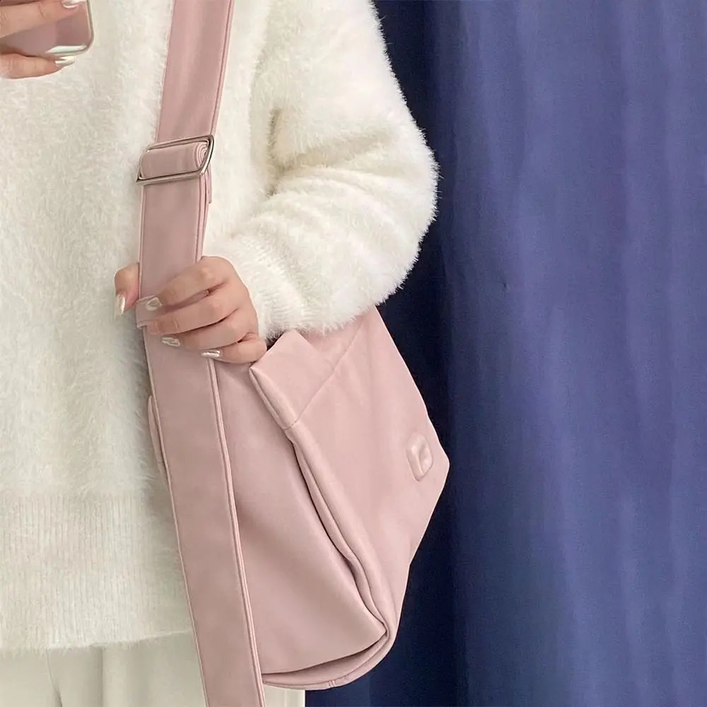 Fashion PU Leather Student Tote Bag Large Capacity Pink Leisure Shopping Bag 2024 New Luxury Shoulder Crossbody Bag for Women R250424