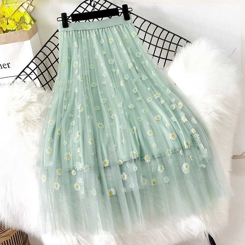 Skirts Women Tender Sweet Korean Style Printed Lady Mesh Ins Classy All match College Elegant and Popular Cute Girl Fashion Charm M250424