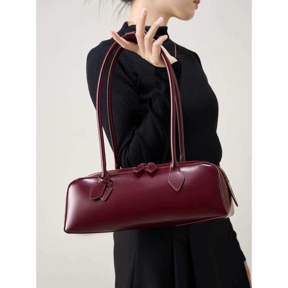 Cow Handbags: Genuine Leather Women's Shoulder Baguette Bag For Commute & Shopping