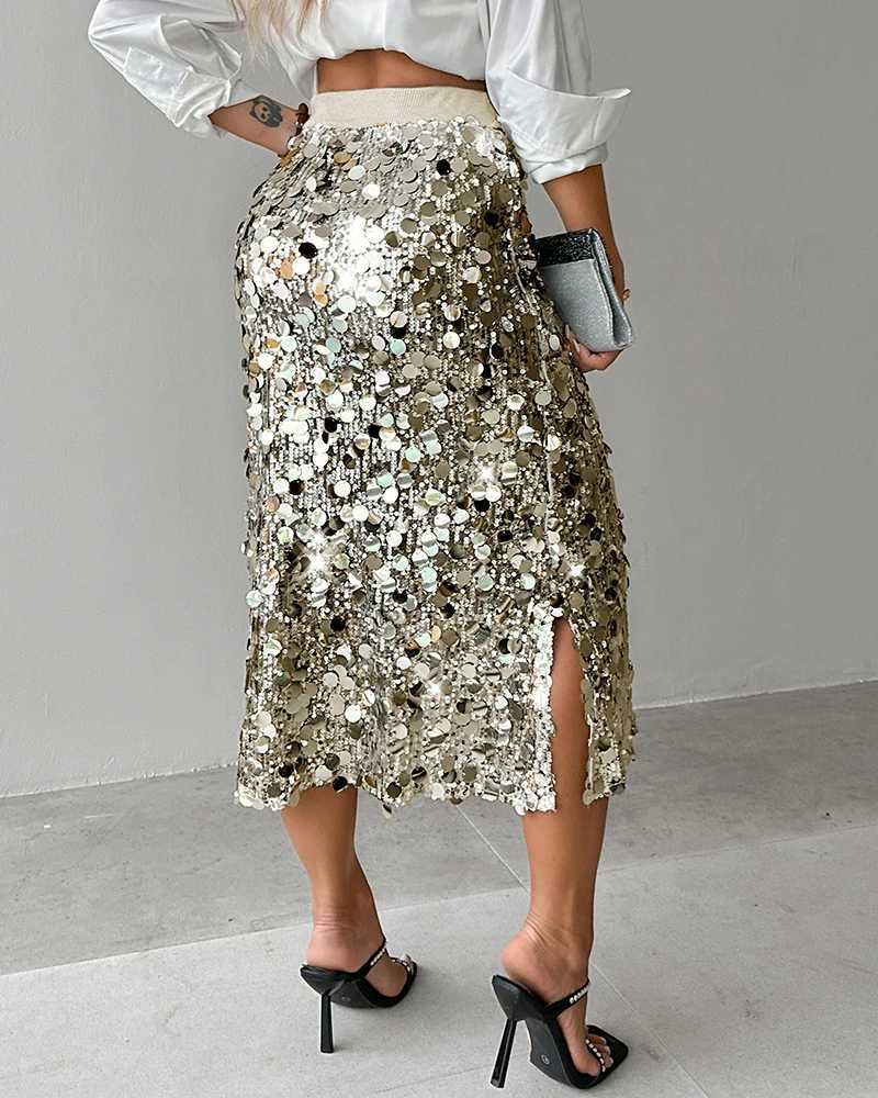 Allover glitter fashion Midi Calf Skirt M250424