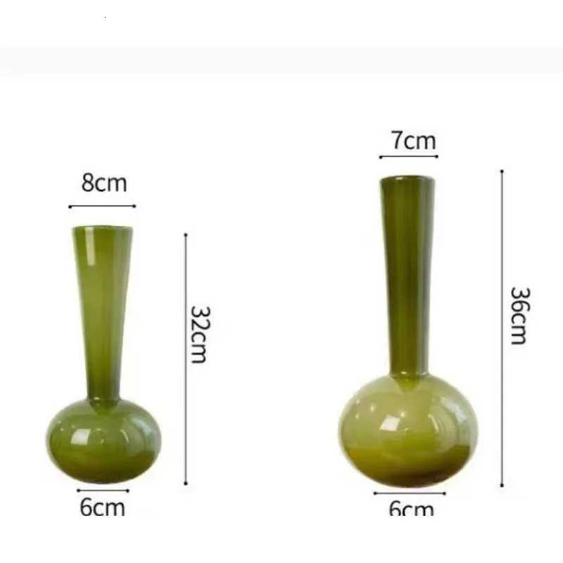French Style Light Luxury Glass Vase Olive Green Handmade Vase Artistic Flower Planter Living Room Desk Decor Home Decoration C251124