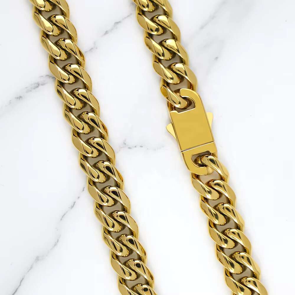 Custom Jewelry 18K Gold Plated Stainless Steel Cuban Link Chain Necklace Hip Hop Necklace Jewelry for Men Polished Finish