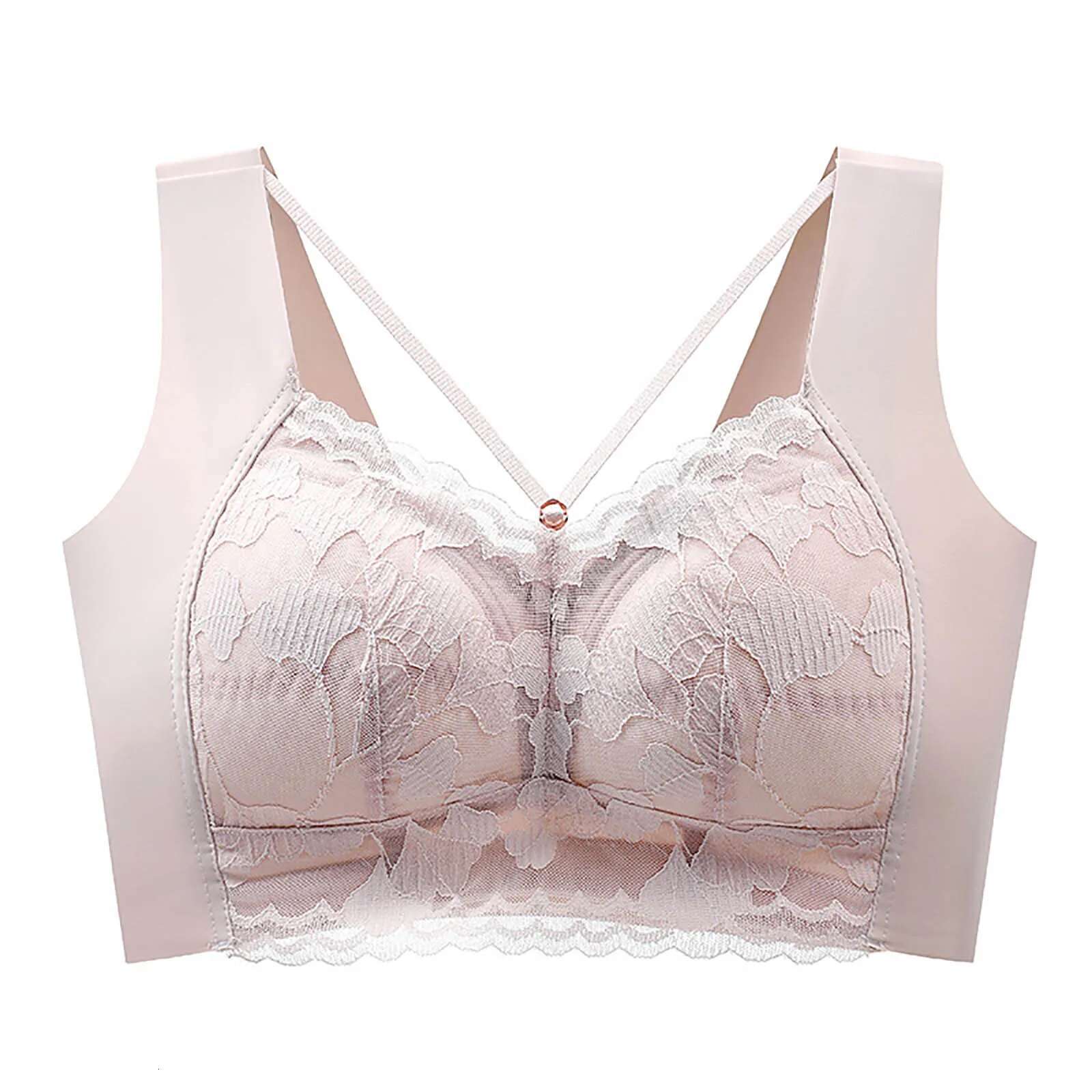 Dongdumaoyi Sexy Ral Thin Lace Back Gerie Push Up Bra Fixed Cup Large Chest Showing Small Size Seamless Vest Breathable Underwear Women S Tight Underw